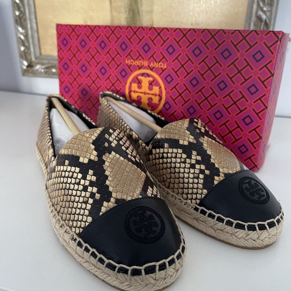NWB Tory Burch Color Block Flat Snake-Print Espadrilles Size 6